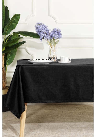 Elart Soft Kadife Masa Örtüsü Dikdörtgen 150x220 Cm Siyah Siyah