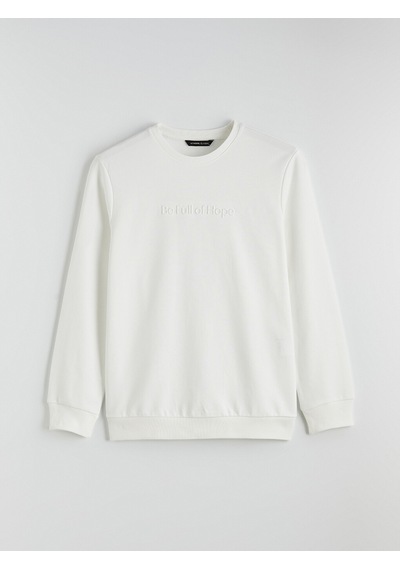 Lcwaıkıkı Classic Beyaz Bisiklet Yaka Baskılı Erkek Sweatshirt