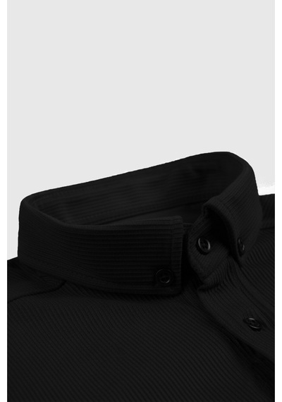 Rizzup Erkek Siyah Slim Fit Fitilli Gömlek Likralı Esnek Kumaş Şık Model 2500805