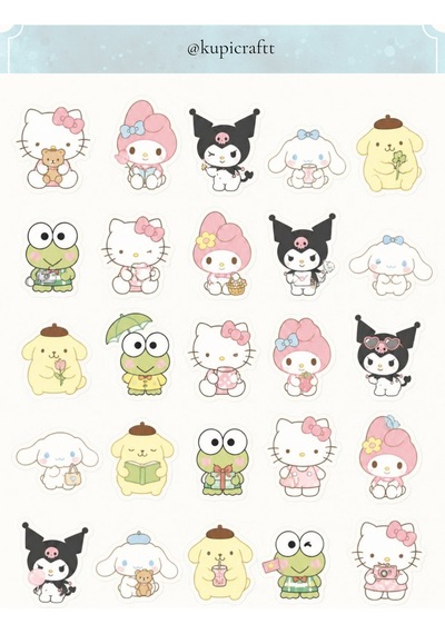 Sanrio Karakterleri -hello Kitty - Kuromi-cinnamonroll -keroppi -pompompurin 7 Sayfa Sticker Set 0