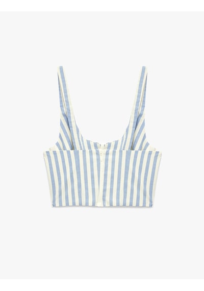 Koton Keten Karışımlı Slim Fit U Yaka Askılı Çizgili Crop Büstiyer Mavi Çizgili 6sak30026ew