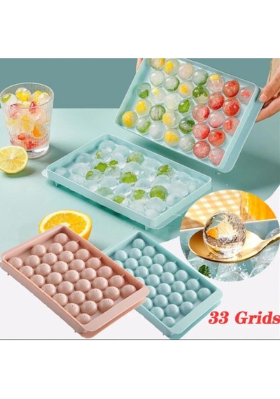 33 Gözlü Yuvarlak Kapaklı Mini Buz Topu Yapma Kalıbı Pratik Hazneli Buzluk Plastik Diğer