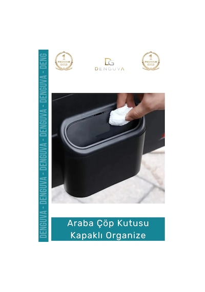 Otoaksesuar Araç İçi Ergonomik Hijyenik Dayanıklı Otomobil Çöp Kutusu Kapaklı Organize Siyah