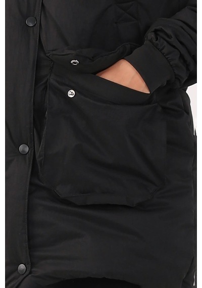 Maraton Sportswear Regular Kadın Kapşonlu Uzun Kol Basic Siyah Parka 21418 Siyah - Siyah
