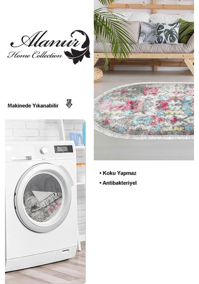 Dekoreko Kaymaz Taban Djt Salon Halısı Trend Saçaklı Oval Modern F5138 Renkli