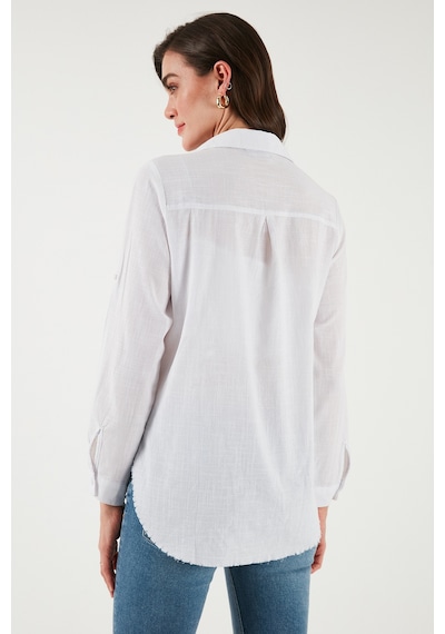Lela Pamuklu Regular Fit Cepli Bayan Gömlek Cf25S16992 Beyaz