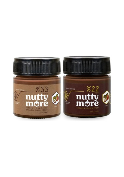 Nutty More %22 Kakaolu Fındık Ezmesi 200 Gr + %33 Fındık Parçacıklı Kakaolu Fındık Ezmesi 200 Gr