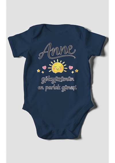 Morivokids Anne, Gökyüzümün En Parlak Güneşi Kısa Kollu Bebek Body Lacivert