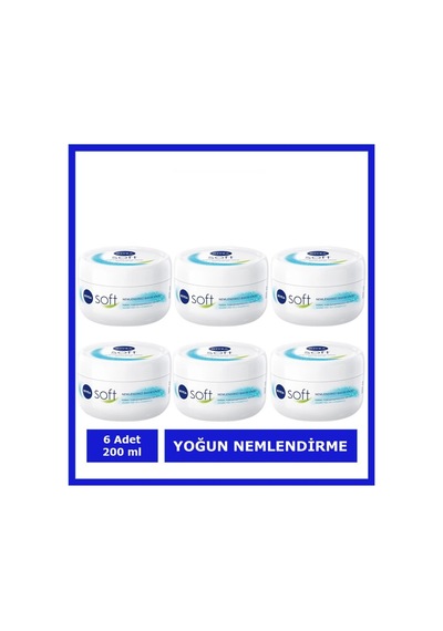Nemlendirici Soft Bakım Kremi , El Yüz Vücut, Besleyici, Jojoba Yağı, E Vitamini 200 Ml 6 Adet