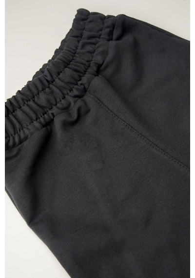 Heyadventure Erkek / Kız Çocuk Jogger Eşofman Altı Cepsiz Paçası Kaşkorseli Siyah Siyah