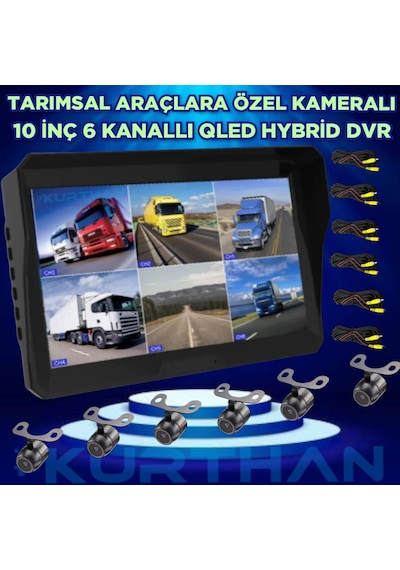 Qled Ekran 6 Kanal 10'' Dvr Monitör 6 Adet Kelebek Kamera Seti