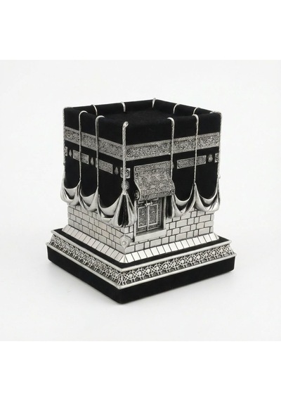 Kadife Kaplamalı Kristal Taşlı Gümüş Renk Kabe Polyester Biblo - Orta Boy - 12x11 Cm
