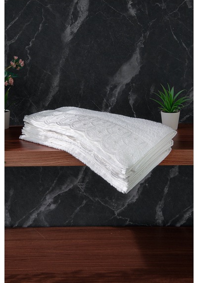Dantelli Güpürlü Lüks %100 Pamuk Çeyizlik 6 Lı El Yüz Havlu Seti 40x70 - Beyaz - 4400 Beyaz