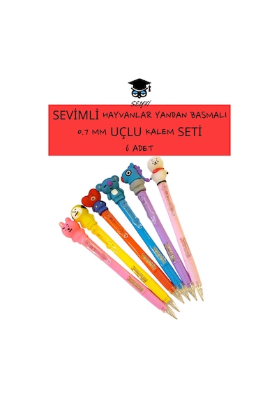 0.7 Versatil Uçlu Kalem Seti Sevimli Hayvanlar 6 Adet Çok Renkli