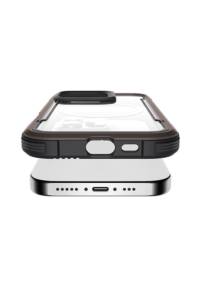 Apple Uyumlu iPhone 16 Kılıf Magsafe Airbagli Raptic Shield Serisi Şeffaf Arka Yüzey Kapak Kahverengi Kahverengi