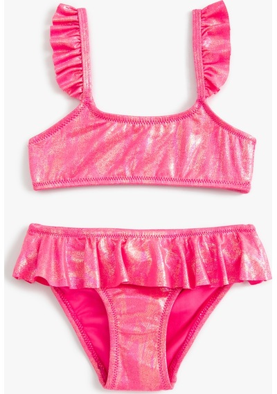 Koton Bikini Takımı Parlak Askılı Fırfırlı Fuşya 4skg00011mm Fuşya