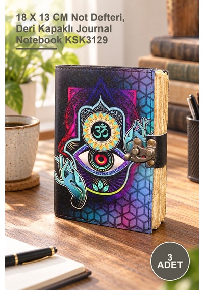 3 Adet Deri Defter 18 X 13 Cm Not Defteri, Deri Kapaklı Journal Notebook Ksk3129 1