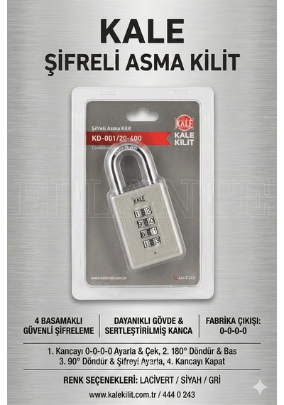 Kale Kilit 4 Haneli Şifreli Asma Kilit - Gri Valiz Ve Dolap Kilidi
