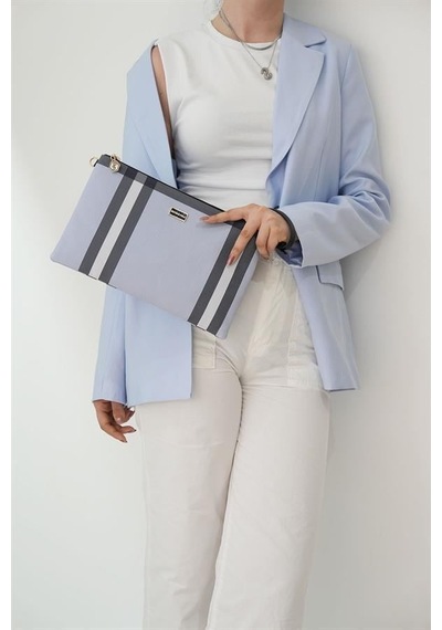 Silver Polo Sp1034 Kadın Portföy & Clutch Ekose Mavi-kemik