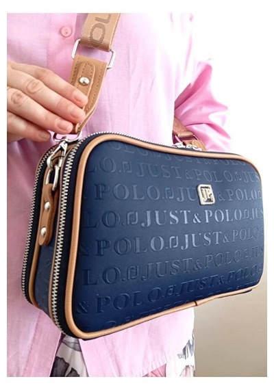 Just Polo Kadın Günlük Kullanıma Uygun Gofraj Baskılı Lüks Omuz Çantası Shoulder Bag Lacivert Taba