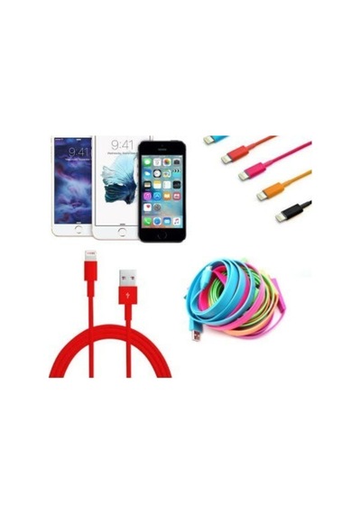 Renkli Iphone 5 5s 6 6s Usb Data Kablosu - Kırmızı
