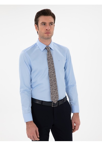 Cacharel Mavi Slim Fit Klasik Yaka Basic Gömlek
