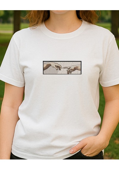 Tanrının Eli Baskılı T-shirt Beyaz