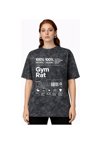 Gym Rat Fitness Bodybuilding Sporcu Gym Baskılı Unisex Oversize V Siyah