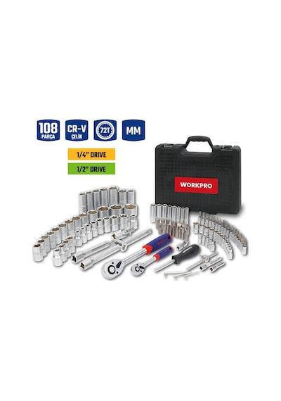 Workpro Wp202535 1/4 1/2 108 Parça Cr-v Metrik Profesyonel Lokma Takımı