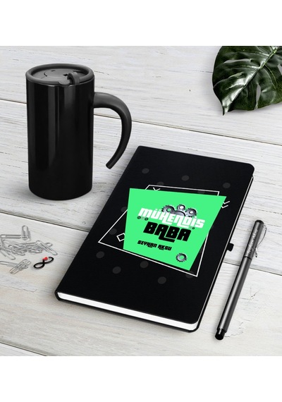 Kişiye Özel Mühendis Baba Siyah Defter Kalem Termos Mug Seti-2 Siyah