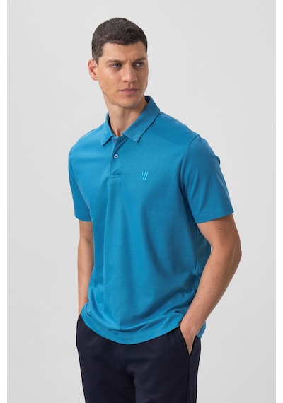 Tommylife Tommy Life Saks Basic Göğüs Logolu Standart Kalıp Triko Polo Yaka Erkek T-shirt - 87768 Saks