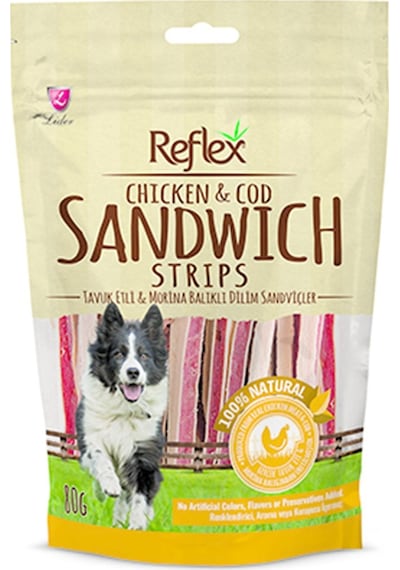 Reflex Tavuk Etli ve Morina Balıklı Dilim Sandviç Köpek Ödülü 80 G Reflex Tavuk Etli ve Morina Balıklı Dilim Sandviç Köpek Ödülü 80 G