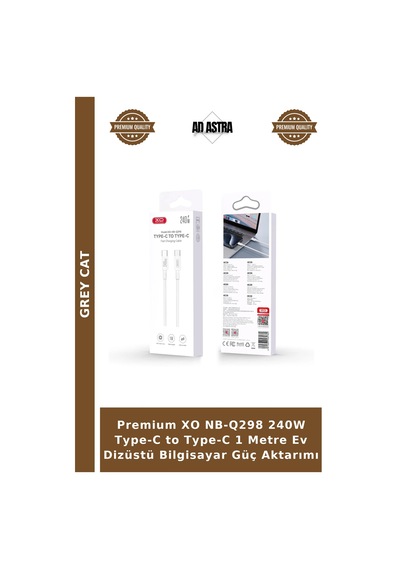 Premium Xo Nb-q298 240w Type-c To Type-c 1 Metre Ev Dizüstü Bilgisayar Güç Aktarımı