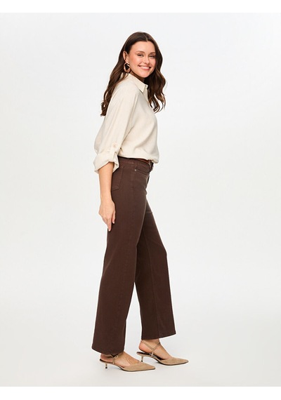 Faik Sönmez Wide Leg Fit Likralı Jean Pantolon S26jpn015 Us26jpn01583 Koyu Kahve
