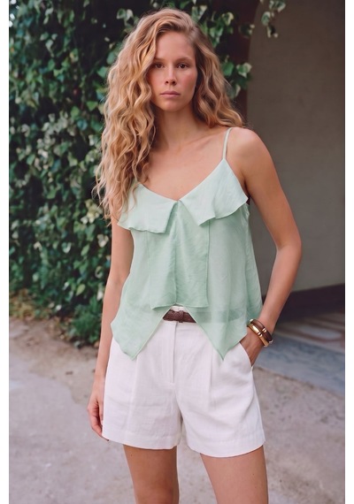 Sateen Fırfır Detaylı Askılı Bluz - Mint-137725 MİNT