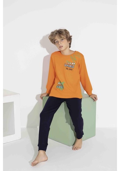 Aykıds Erkek Çocuk Baskılı Uzun Kollu Pijama Takımı Mevsimlik 74111-y Turuncu
