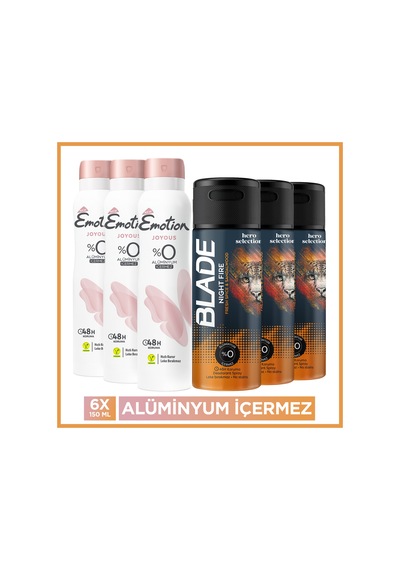 Blade Night Fire Erkek Deodorant 3x150 Ml, Emotion Joyous Kadın Deodorant 3x150 Ml