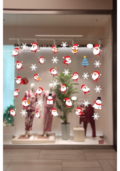 Sevimli Noel Baba Ve Kar Taneleri Yıl Başı Stickeri