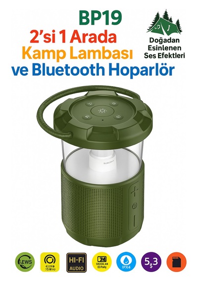 Kamp Lambası Ve Bluetooth Speaker Işıklı Kablosuz El Tutamaçlı Kampta Tatilde Tatilde Ofis Ve Ev