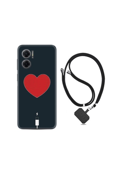 Xiaomi Redmi Note 11E Kılıf İpli Boyun Askılı Desenli Silikon Charge Heart 1422