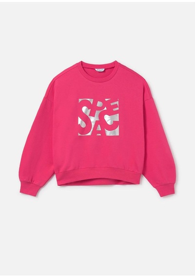 Kız Çocuk Metalik Desenli Sweatshirt Pembe 6402 Pembe