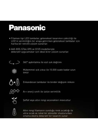 Panasonic E14 Led Filaman Rustik Lamba 4w 470lm 2700k Clear