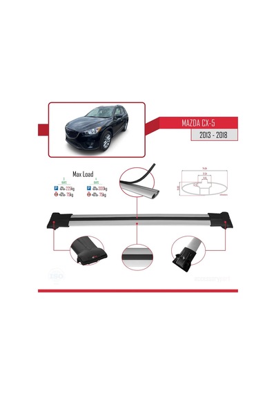 Mazda Cx-5 2013-2018 Arası İle Uyumlu Fly Model Ara Atkı Tavan Barı Gri 3 Adet Bar