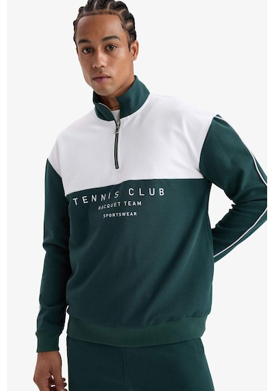 Defacto Defactofit Boxy Fit Dik Yaka Yarım Fermuarlı Baskılı Sporcu Sweatshirt F0198ax25augn536 Yeşil