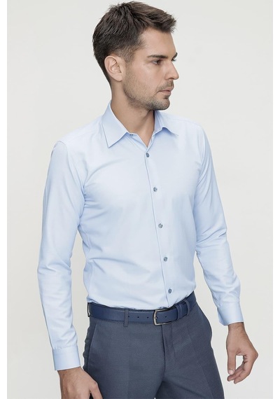 Efor Slim Fit Pamuk Saten Klasik Mavi Gömlek Gk 624 Mavi