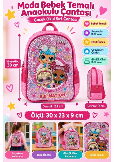 Lol Surprise Anaokulu Okul Çantası Çocuk Sırt Çantası Günlük Kullanım 30 X 23 X 9 Cm Çok Renkli