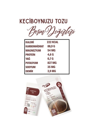 250 Gr Keçiboynuzu Tozu Unu Harnup Unu Bebek Ek Gıda Çekirdeği Ile Öğütülmüştür