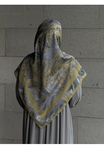 Qalortex Scarf Pamuklu Soft Fırça Desen Eşarp-yağyeşil/gri Yağ Yeşil/gri