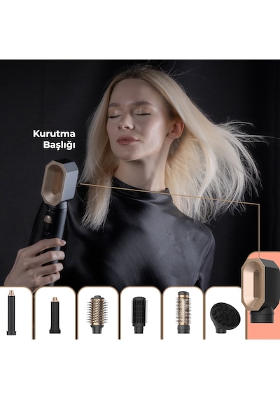 Fabcio Airset 7 Başlıklı Saç Kurutma, Düzleştirici, Bukle Ve Şekillendirici Set Siyah/gold Siyah