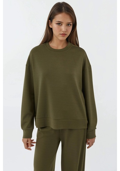 Hiccup Modal Dokunuşlu Basic Sweatshirt Haki